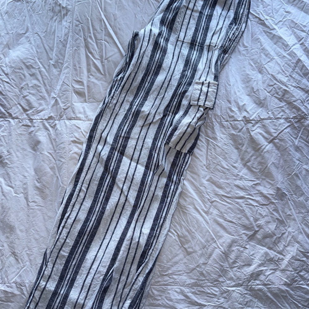 Roxy Navy & White Striped Drawstring Linen Pants … - image 4